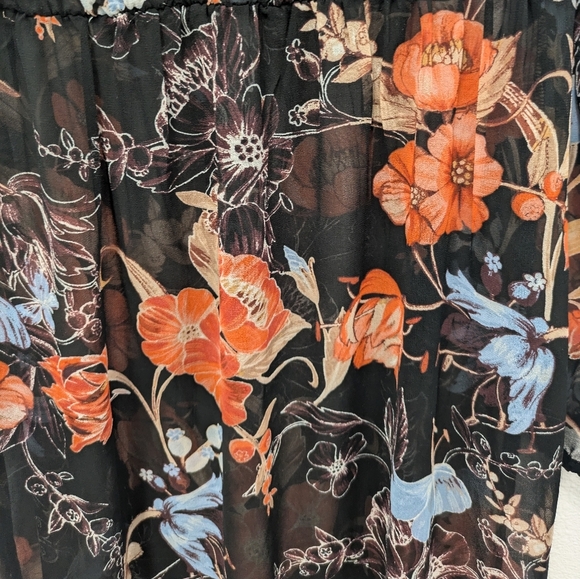 Who What Wear Black Sheer Floral Flowy Long Sleeve Midi Dress sz S - Picture 6 of 11